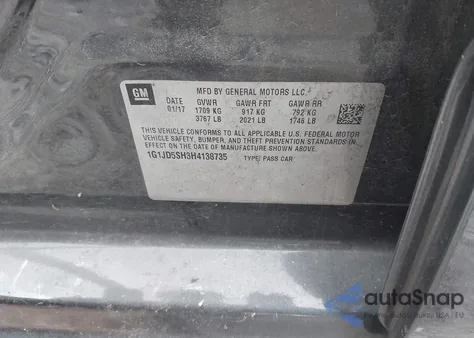 2017 Chevrolet Sonic Lt Auto из США, поврежденный, VIN 1G1JD5SH3H4138735